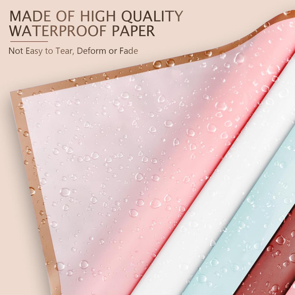 10 Sheets Flower Wrapping Paper with Golden Edges, Waterproof Bouquet Packaging - Ideal for DIY Weddings & Birthdays 2035