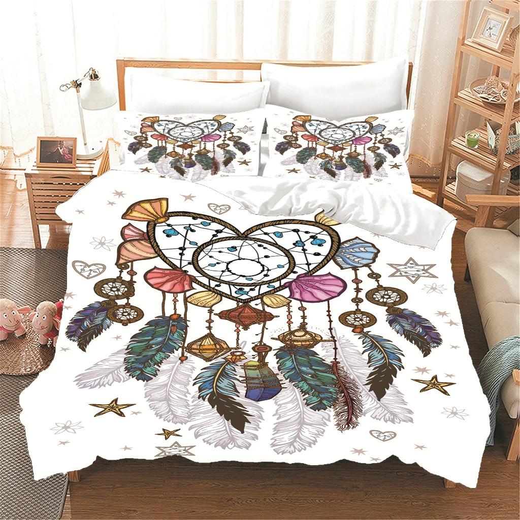 Dreamcatcher Pattern Duvet Couple Bedding Set 2 Pillowcase 1 Quilt Set HD Woman and Child Full Queen King Size Bed Quilt Cover