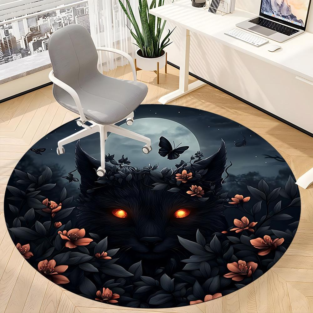 1pc Moonlit Beast Office Round Area Rug, Under Office Chairs Bedroom Living Room Home Decor, Room Deco, Available In Various Sizes 154