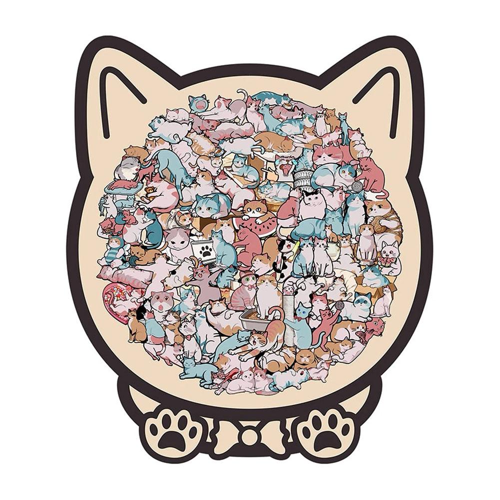 Unique Wooden Cat Jigsaw Puzzle for Adults, Challenging Animal Puzzle with Cute Cat Shapes, Perfect Gift for Cat Lovers & Home