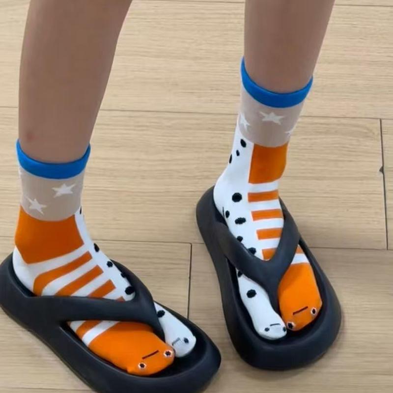 New Style Girls Cute Funny Split Toe Mid-Tube Socks Abstract Ugly Eel Aquarium Couple Socks Personality Trendy Socks