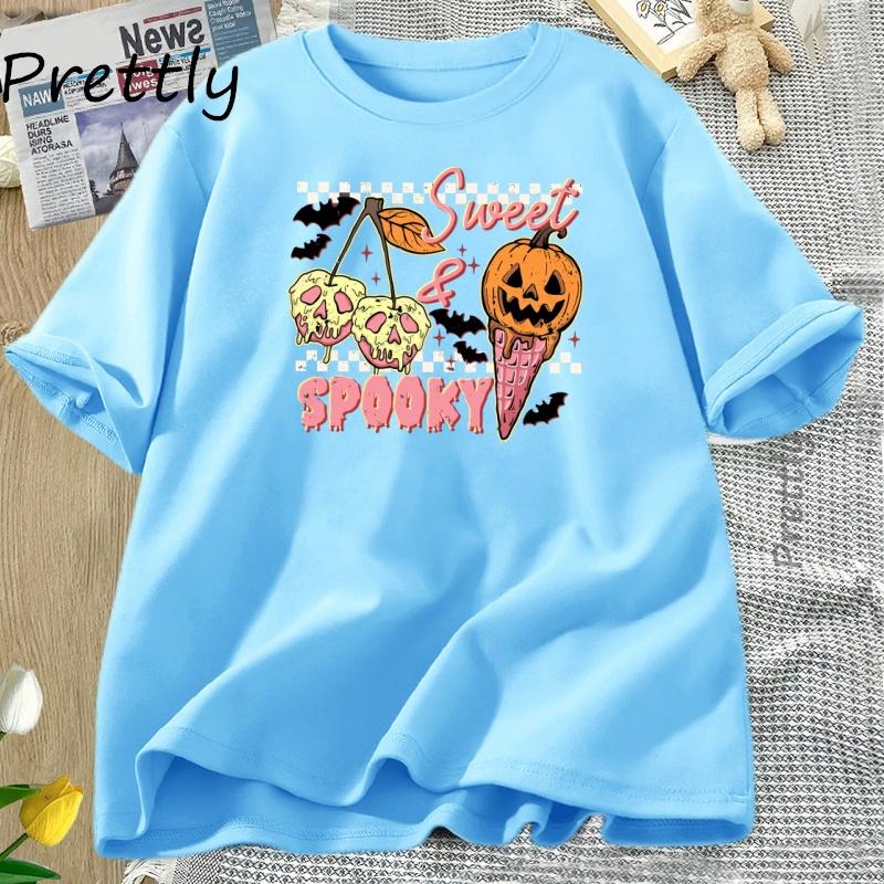 Sweet and Spooky Halloween Tshirt Trendy Halloween Ice Cream Tshirt Funny Spooky Season Fall Tee Unisex Women Short Sleeve Clothes
