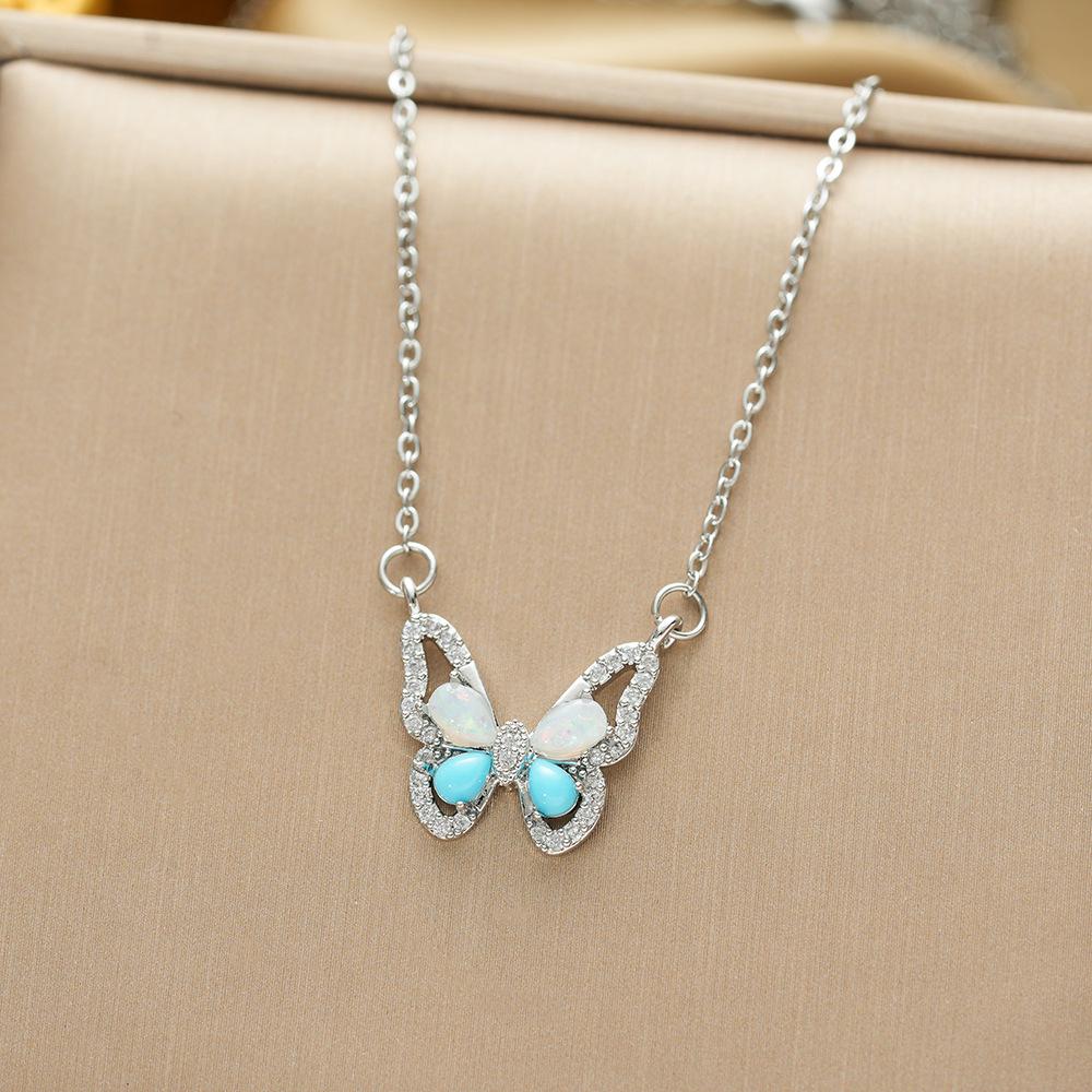 Titanium Steel Zircon Butterfly Pendant Necklace - Simple & Versatile Clavicle Accessory