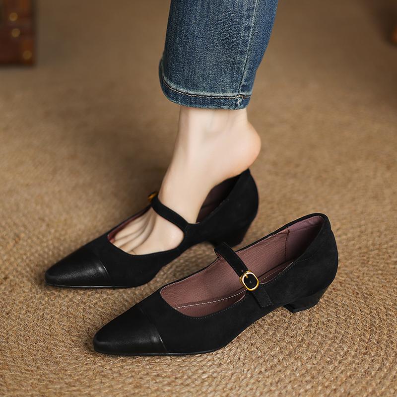 Fashion 2025 New Spring Genuine Leather Woman Shoes Pointed Toe Women Pumps Women Shoes Fashion Designs Mary Jane Laides Shoes Kid Suede