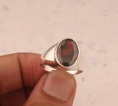 Rode Granaat Edelsteen 925 Sterling Zilveren Ring, Unisex Ring, Ovale Ring, Geboortesteen Cadeau, Halo Ring, Solitair Ring