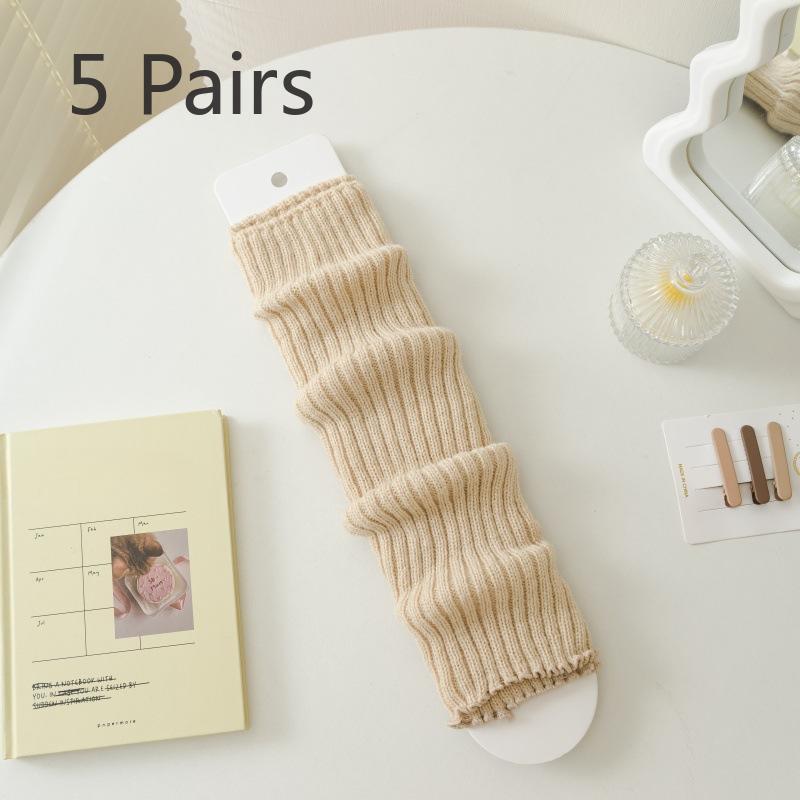 

5 пар женских весенне-осенних носков средней длины из толстой пряжи однотонной расцветки и чехлов для носков 5 Pairs хаки