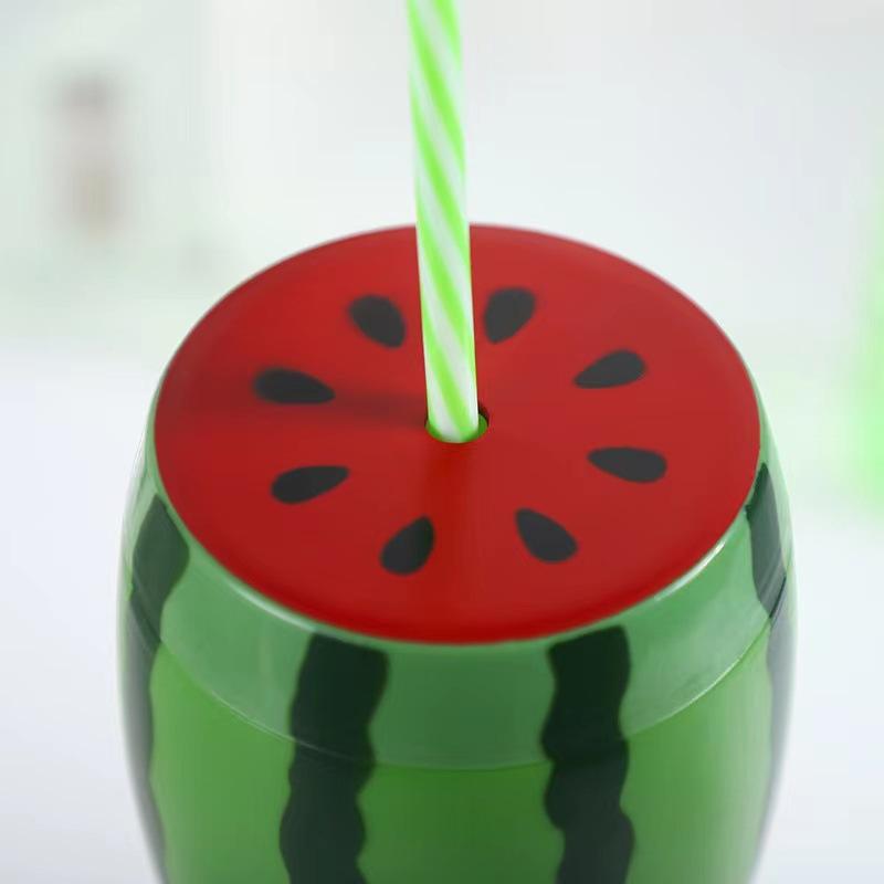 Watermelon Shaped Cup with Lid Straw Juice Durable Drinking Lovely Party Cold Water Bottle Creative Reusable Plastic Drinkware