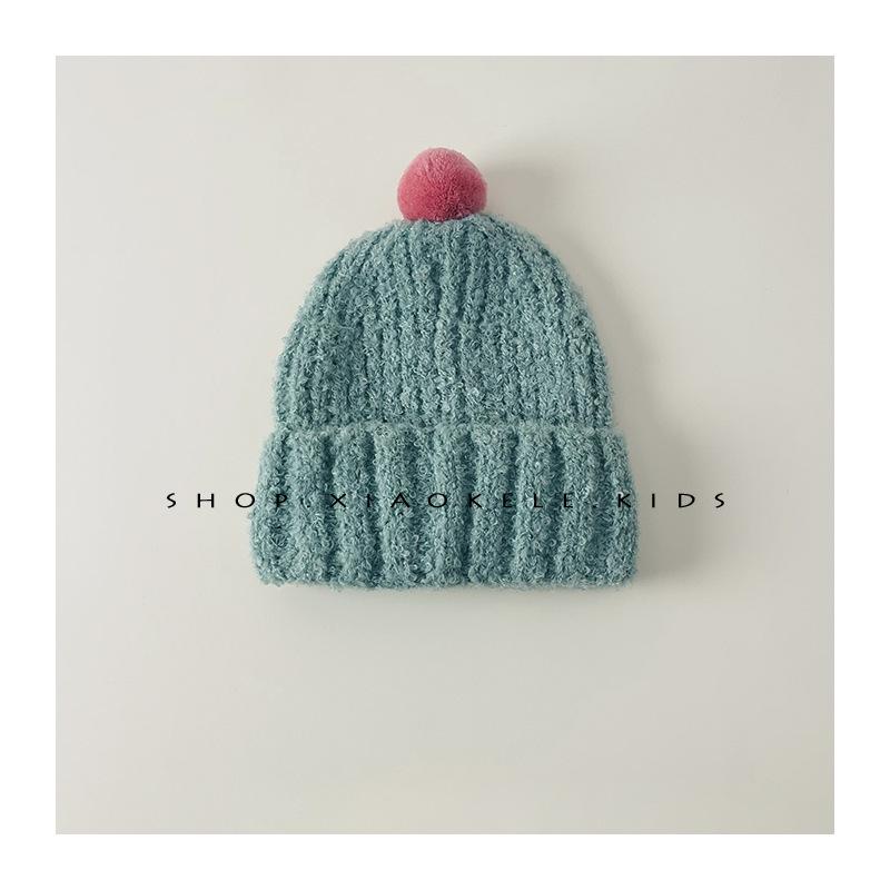Children's Knitted Hat Autumn and Winter New Cute Fur Ball Baby Warm Ear Protection Hat Boys and Girls Hat