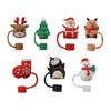 7pcs Silicone Straw Cover Cap Christmas Theme Straw Toppers for 10mm Straws Cup