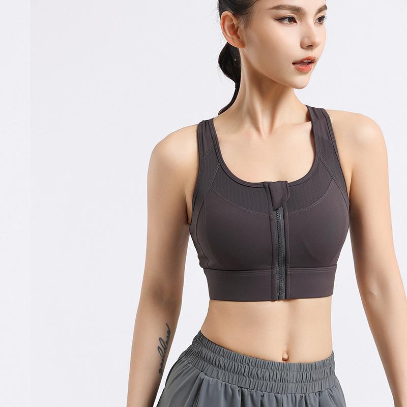 Women's Shockproof Sports Bra with Front Zipper and Side Support - Minimizes Bust for Running and Yoga