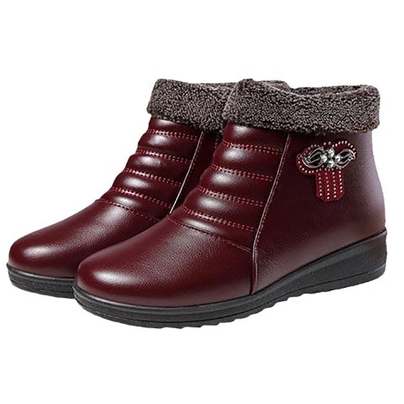 

Зимові Теплі Жіночі Чоботи Потовщені Нековзкі Плюшева Підкладка Жіночі Чоботи на Блискавці Для Вулиці Чоботи До Щиколотки Модні Шкіряні Бавовняні Черевики 41 червоний