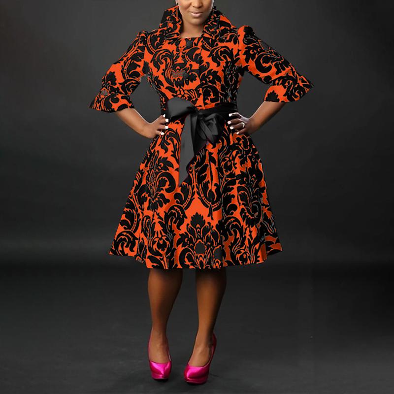 

Женские платья больших размеров с воротником-рубашкой и коротким рукавом с принтом и завязками 5XL