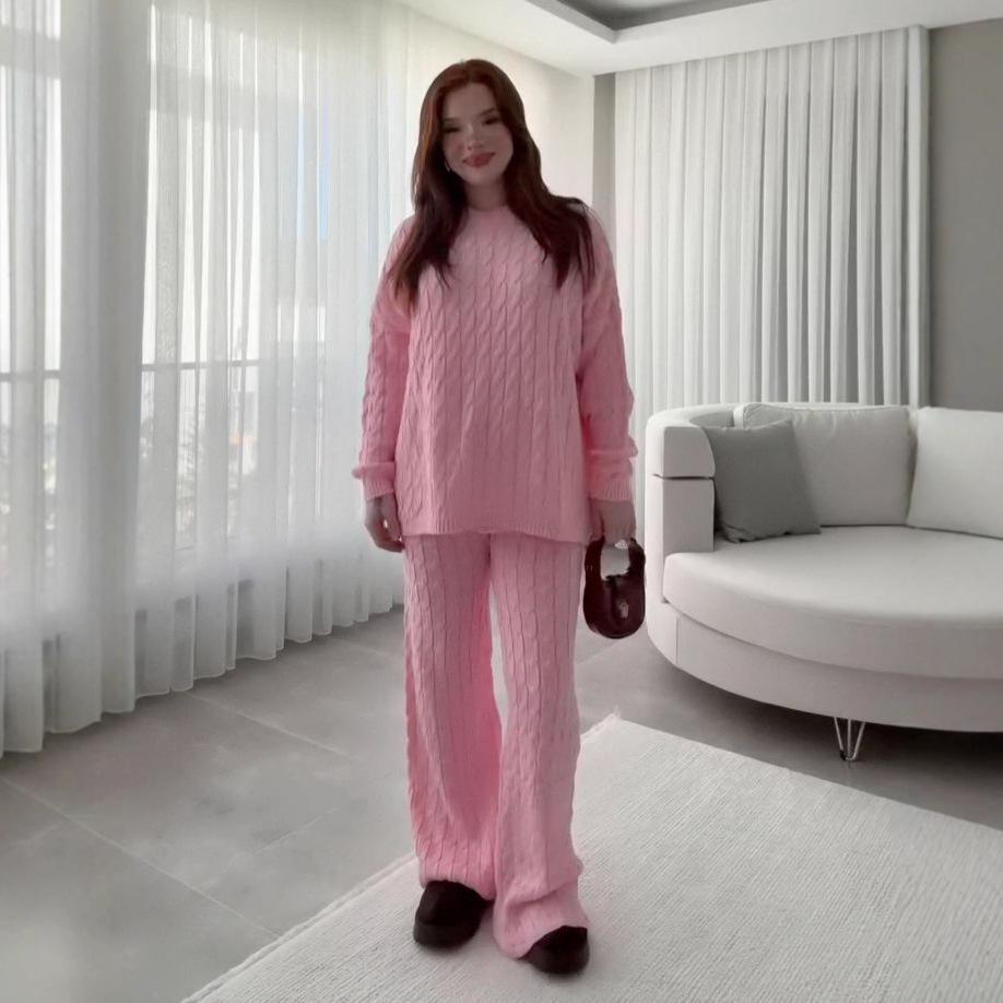 2025 Autumn European & American Women's Casual Knit Sweater and Loose Pants Two-Piece Set