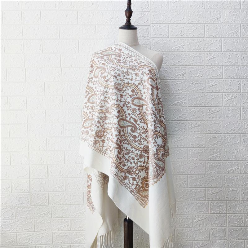 

Paisley Flowers Embroidery Cashmere Scarf Women Winter Pashmina Tassel Shawl Elegant Ladies Thicken Warm Blanket Scarves Wraps