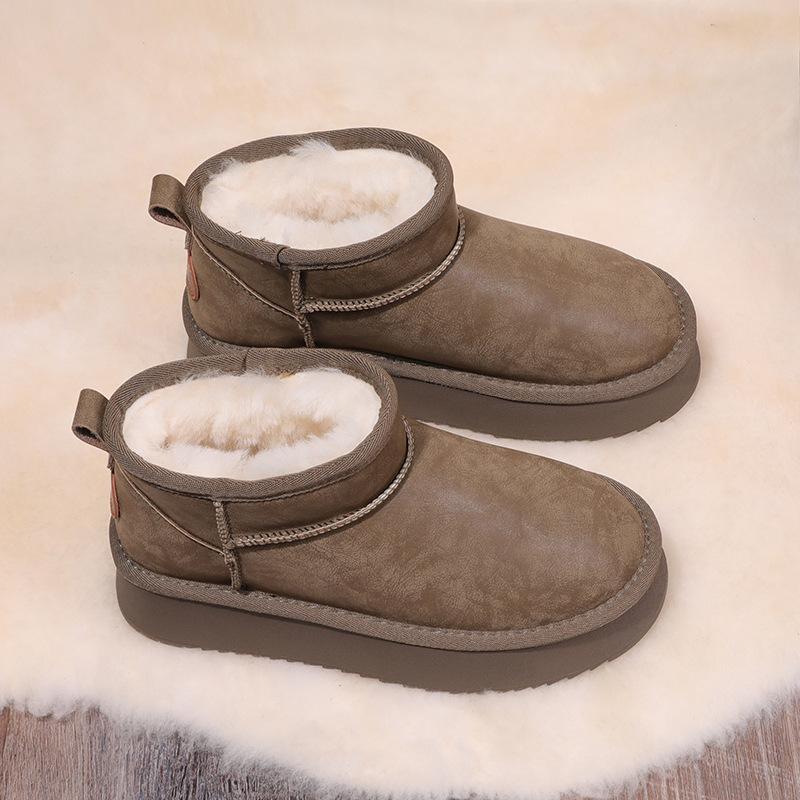 Echthaar Schneestiefel Damen 2025 Winter Samt verdickt Oberbekleidung rutschfest kurze Stiefel wasserdichte dicksohlige Baumwollschuhe