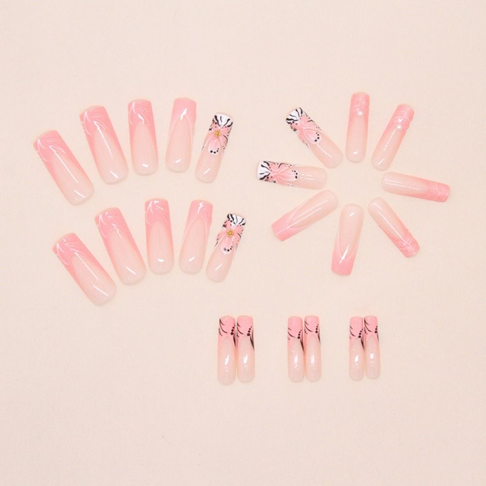 24pcs Long Ballerina Fake Nails Carved Flower Nail Tips Fashion Press On Nails  Women Girls
