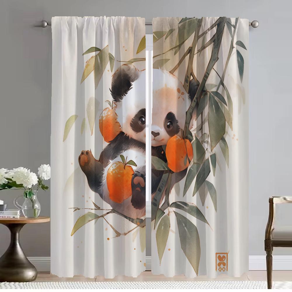 Blackout Curtain for Room 2 Panel Kawaii Panda Modern Living Room Curtains Shades Tulle for Bedroom Halloween Decoration Kitchen