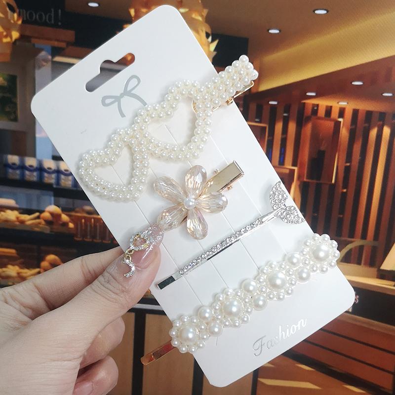 Korea Shiny Crystal Hair Clip Set Fashion Hair Accessories  Trend For Women Girl Pearl Rhinestone Hairpin Side Clip For Hair