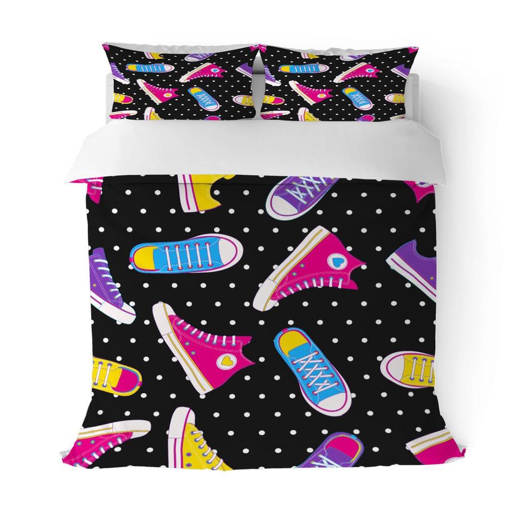 Coole Teenager Basketballschuhe Dreiteiliger Steppdeckenbezug Digitaldruck Bettwäscheset Bettdecke