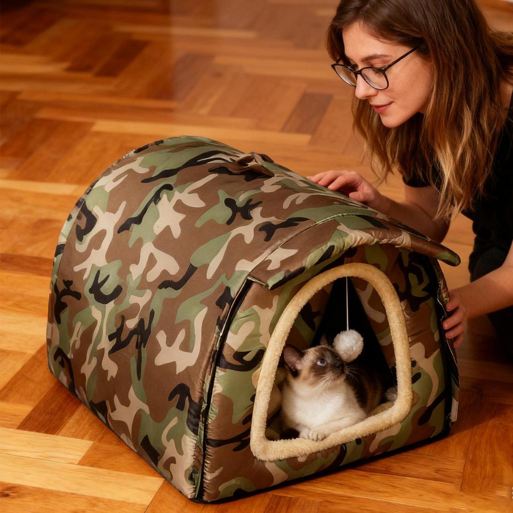 Outdoor Cat House Semi-enclosed With Door Curtains Moisture-proof Cat House Warm Tent Pet Supplies For Kitten Puppy Sleeping