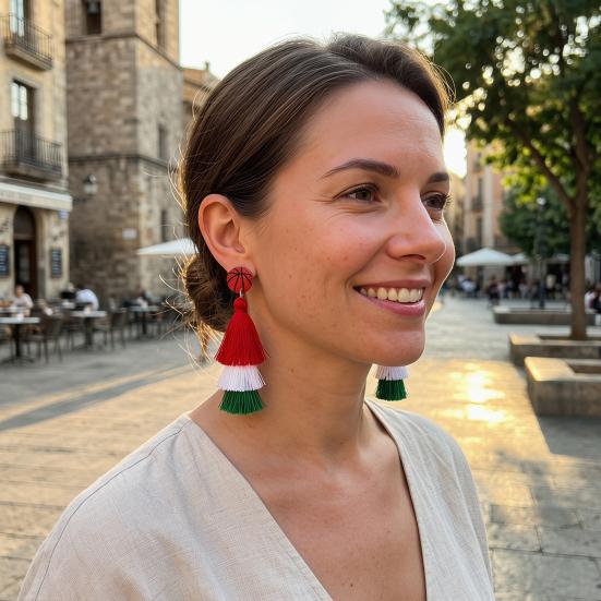 1 Pair Drop Earrings Sports-Themed Baseball Football Basketball Style Lightweight Soft Layered Tassels Red White Green Earrings Cheer Accessories