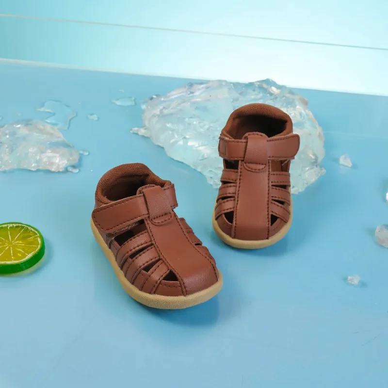 

2025 Baby First Walkers Baby 0-18 months Boy Girl Slippers Toddler Kids Nursery School Summer New Leather Shoes 8 коричневый