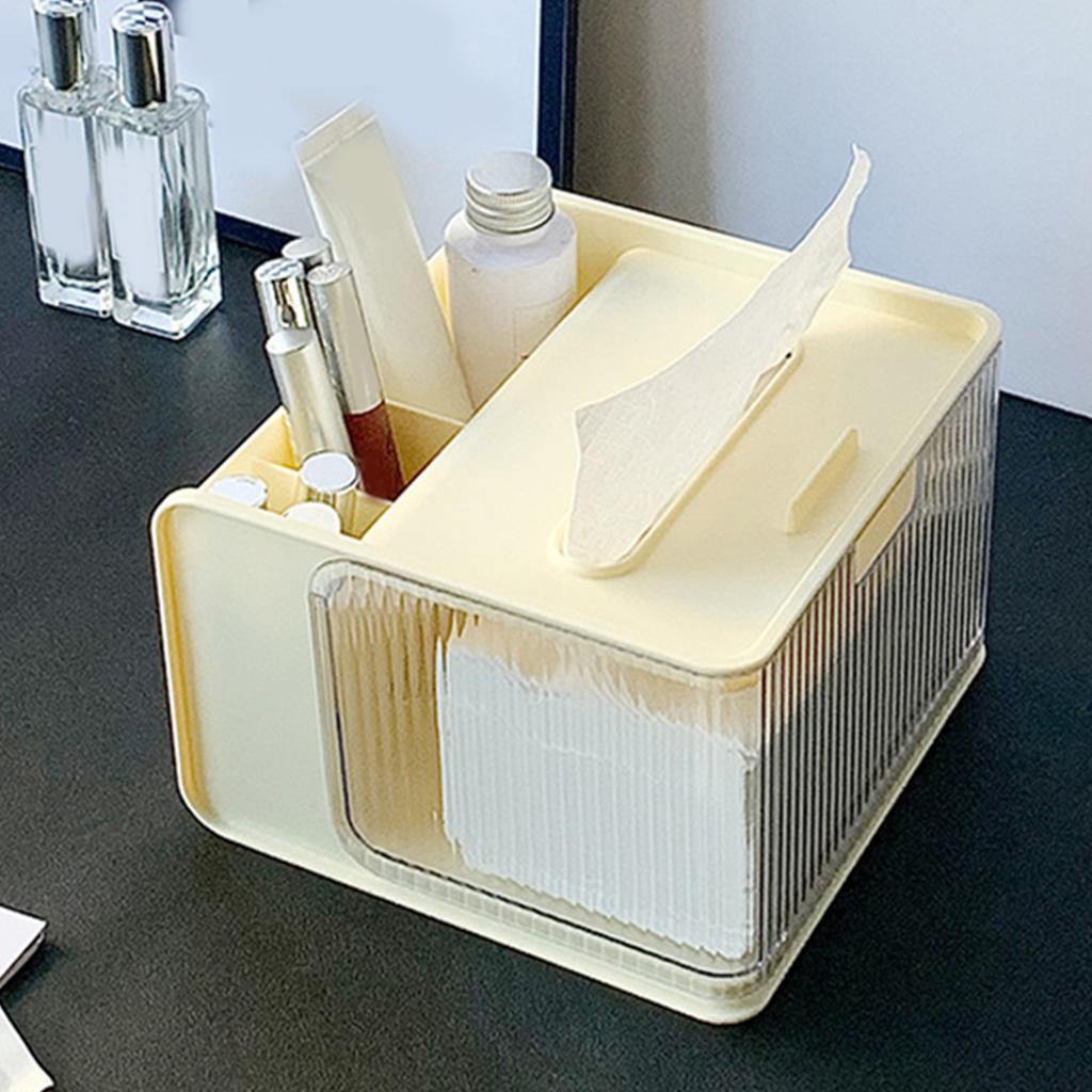 Multifunctional Tissue Box Multi Compartment Facial Tissue Organizer with Phone Mount for Bathroom Kitchen Cream Color