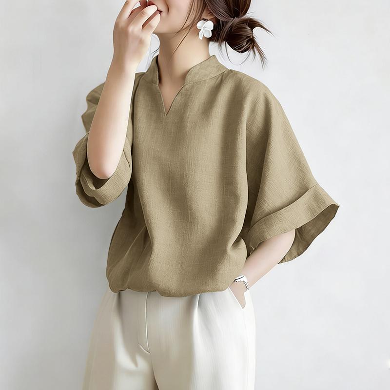 ZANZEA Women Casual V-Neck Solid Color Loose Half Sleeve Blouse