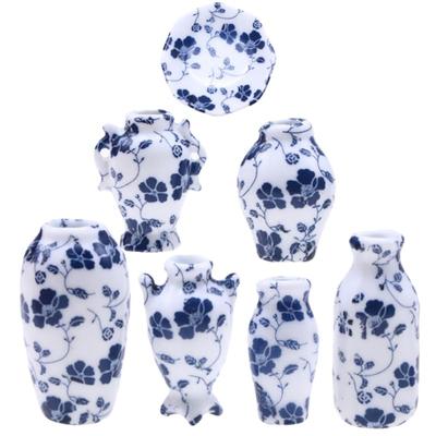Hohopeti Conjunto de 7 Bonecas Flor de Cerâmica em Miniatura Casa de Bonecas Pequenos Vasos de Decoração de Interiores, Acessórios, 5x5x3,5 cm,