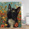 Lustige Katzen Duschvorhang Katzen Reiten Haie Cool Süße Katzen Hunde Blumen Sommer Badezimmerdekorationen Polyester Badvorhang