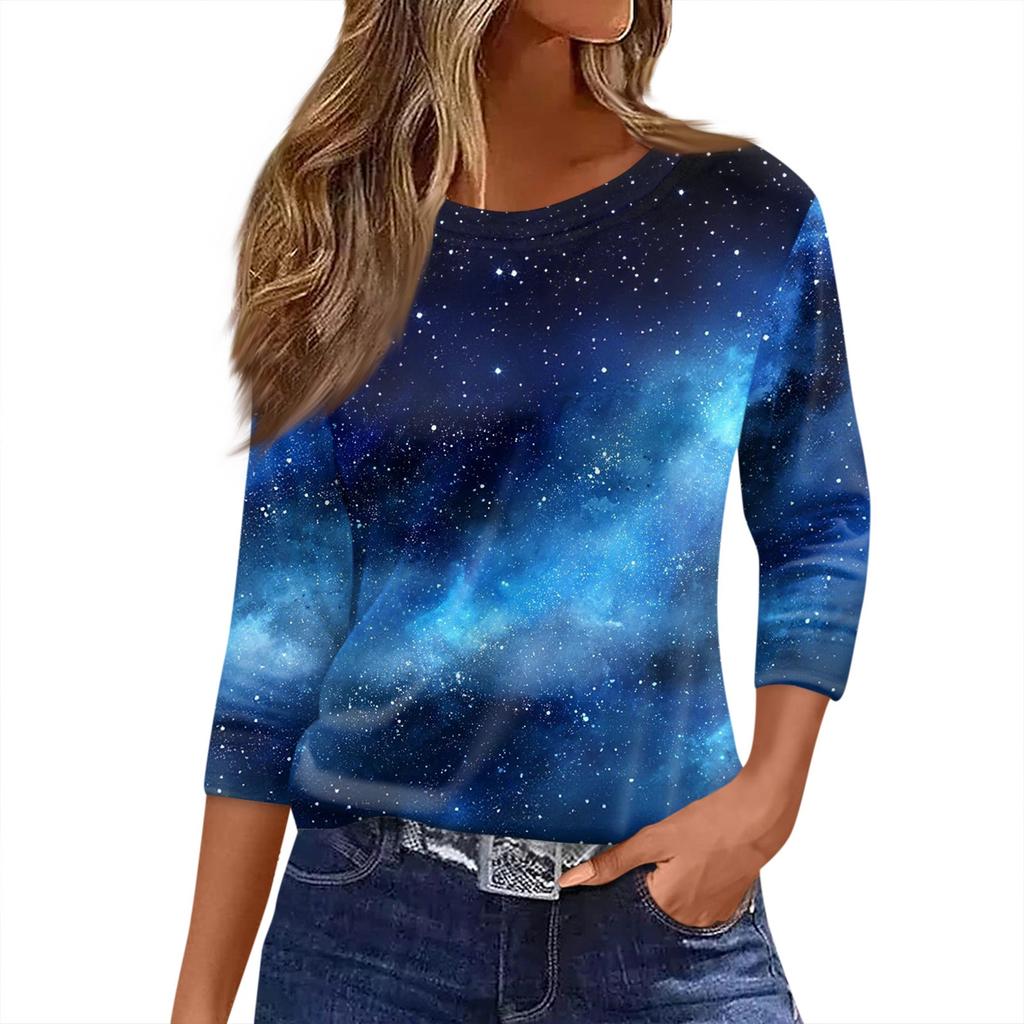 Damen T-Shirt Print 3/4 Ärmel Alltagsmode Wochenende Basic Rundhals Normales Oberteil