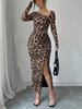 2025 Cross-Border Leopard Print Long Sleeve Slim Fit Casual Dress