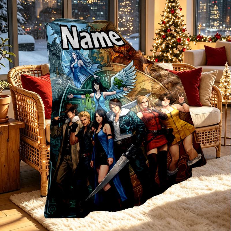 Custom Name Personalized Final Fantasy Print Blanket, Home Decor, Bedroom, Sofa, Camping, Couch, Gifts for Birthday Christmas