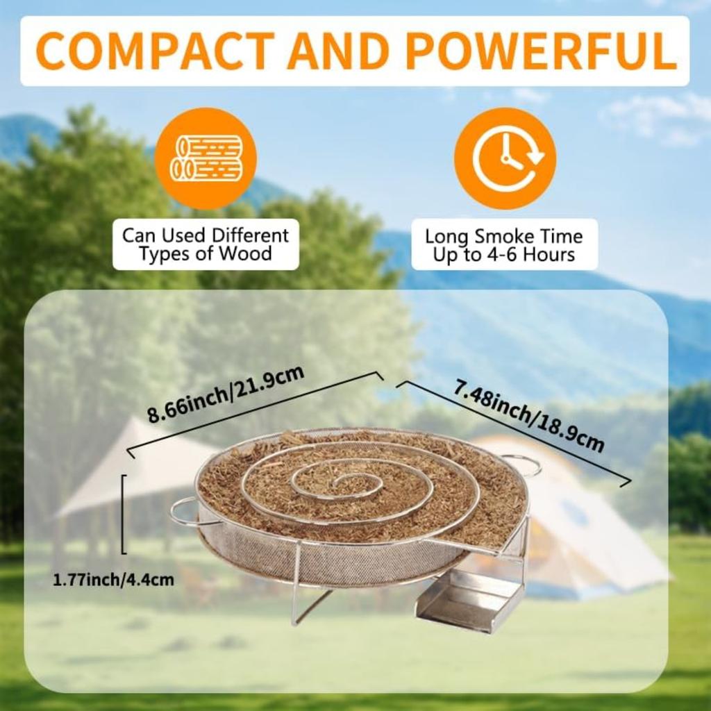 8-Zoll-Spiral-Kaltrauchgenerator für BBQ-Grill oder Smoker, Edelstahl-Pellet-Räucherschale für Heiß- und Kalträuchern, Ideal zum Räuchern von Lachs
