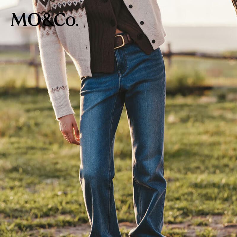 

MO&Co. Women s Mid-High Waist Brushed Fleece Straight-Leg Jeans M