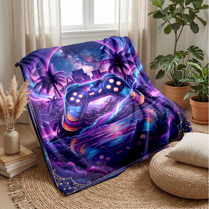 

Colorful Gaming Controllers and Elements blanket Personalized Name Flannel Blanket Soft Cozy Plush Throw for Sofa Bed Lightweight Home Decor 75x90cm