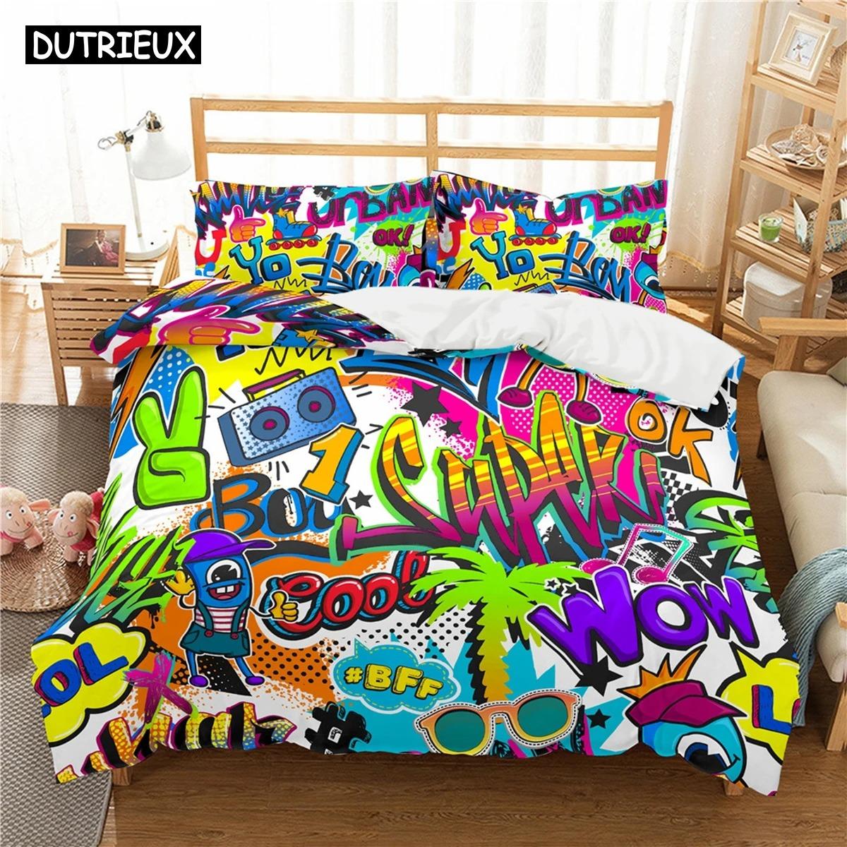 

Комплекты постельного белья из полиэстера с рисунком в виде граффити для детей, комплекты постельного белья для мальчиков и подростков, комплект постельного белья размера «king size» AU Single 140x210cm