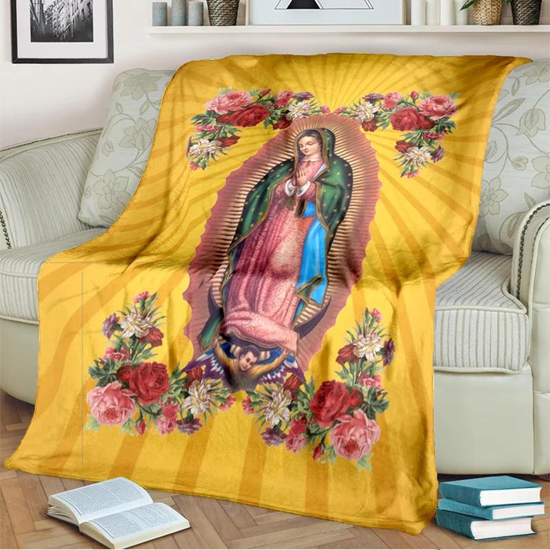 Our Lady of Guadalupe Blanket Religion Mary Throw Blanket Soft Sofa Cover Flannel Lightweight Warm Blankets for Bedroom Couch