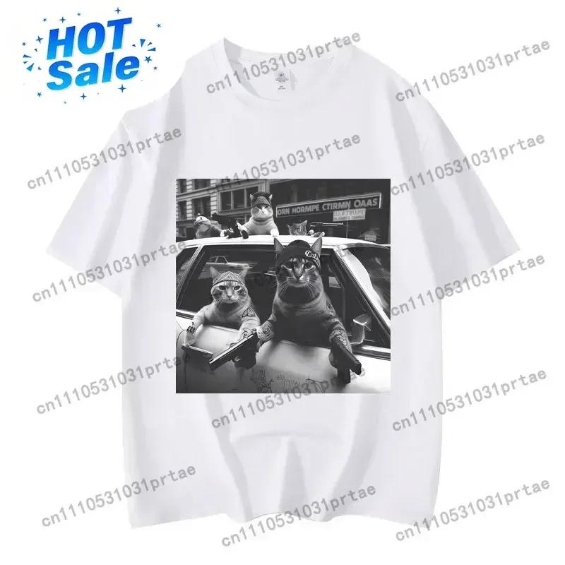Funny Cat Gang Meme Graphic T Shirts Unisexs Wounisexs Fashion Vintage Short Sleeve Tshirt High Quality Cotton Oversized Tshirts