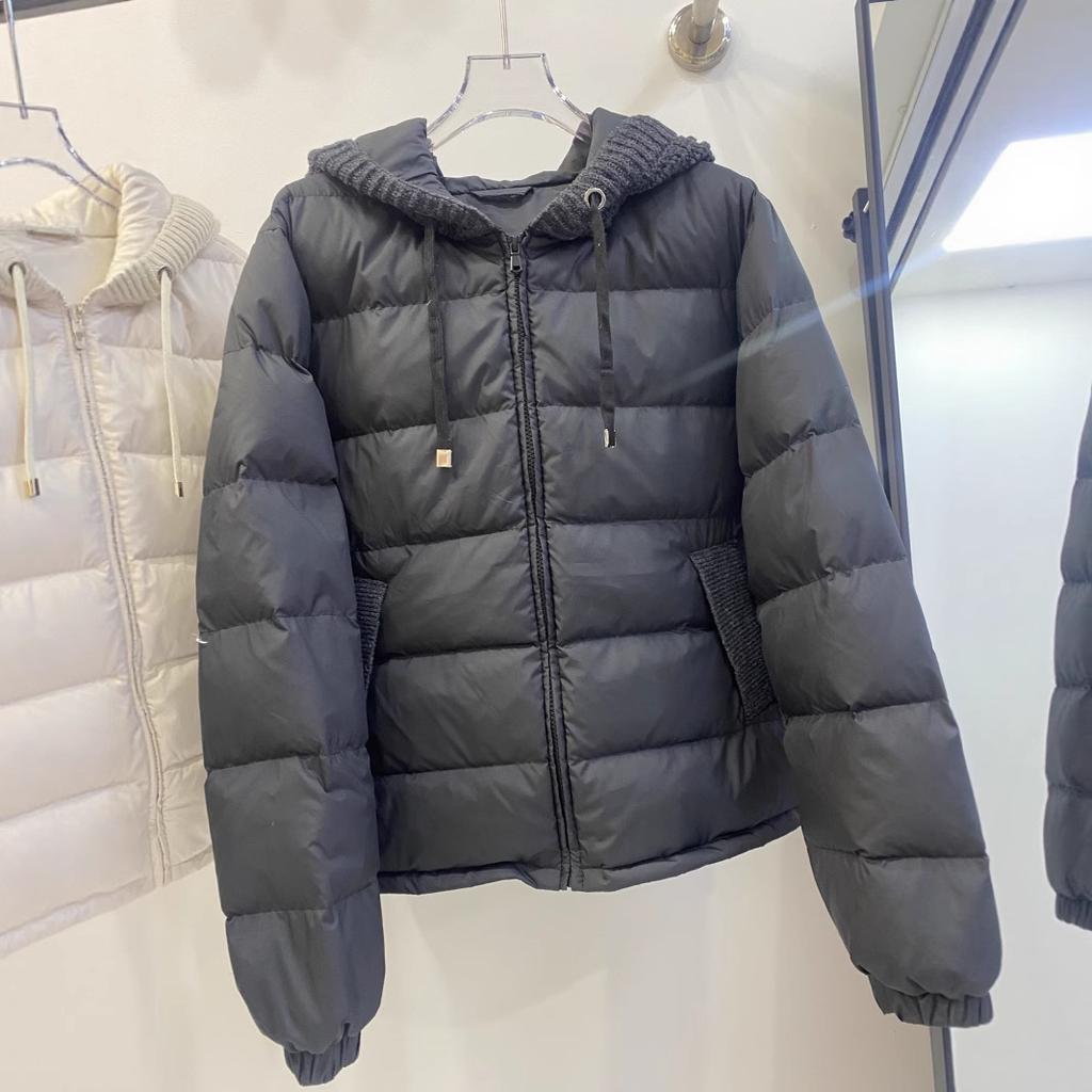 Knitted splicing down jacket women's winter new small white duck down hooded warm fashion coat