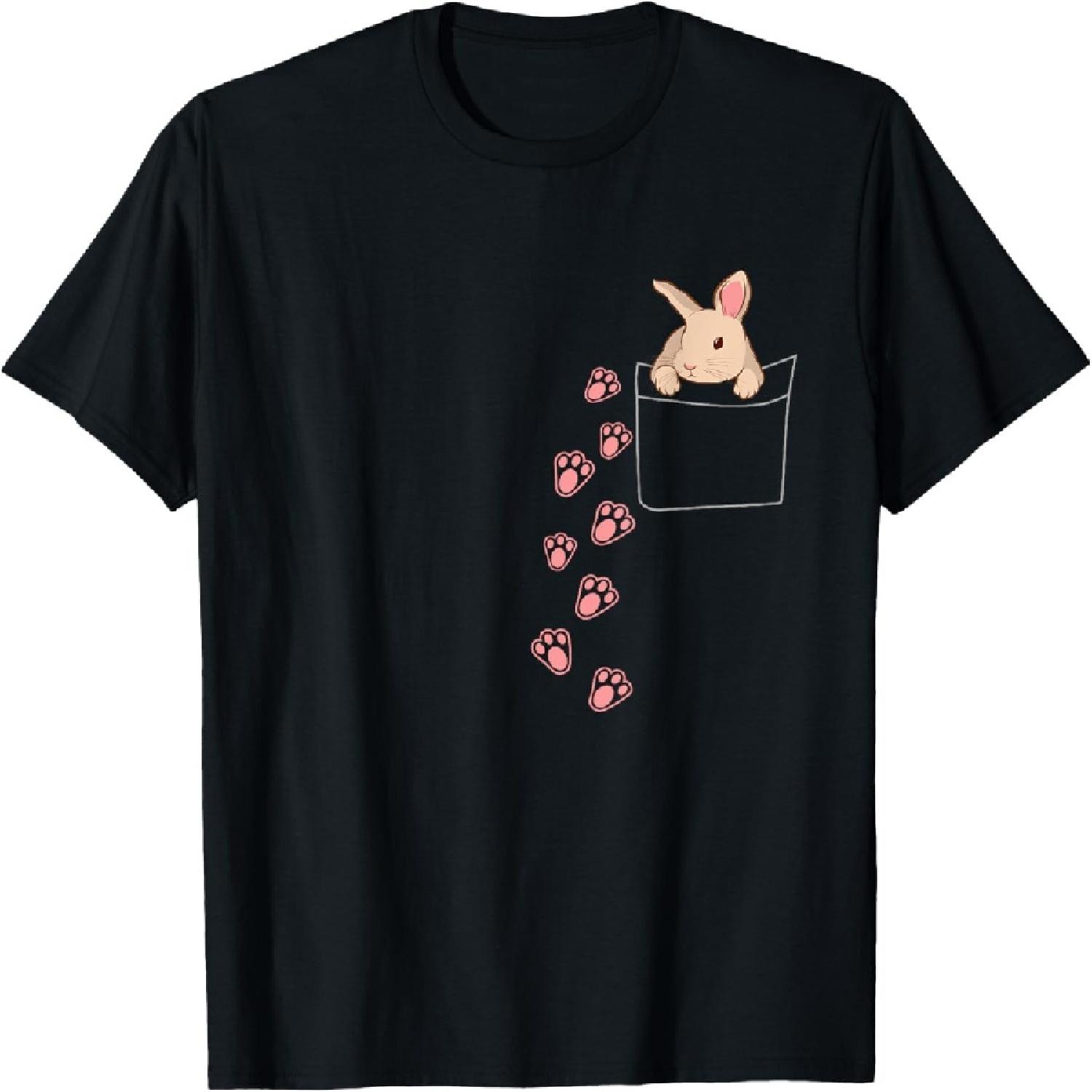 

Easter Cute Bunny in Shirt Pocket Tee Rabbit Footprints T-Shirt XXXXXL різнокольоровий