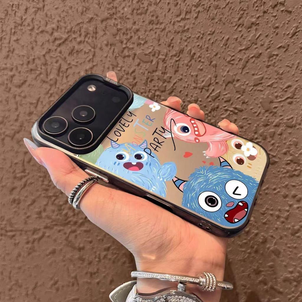 Graffiti Cartoon Monster Silver Phone Case for Apple 15/16/17 Pro & 12/13/14 Pro Max