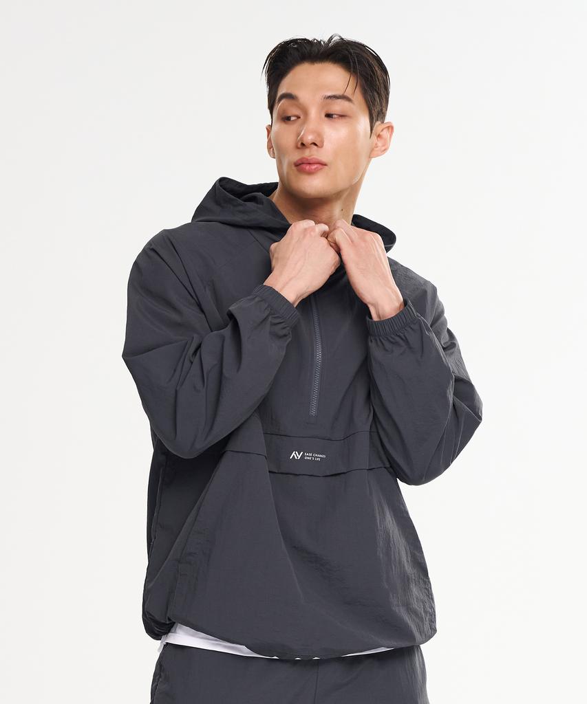 Lazybee Camp Multisport Running Windbreaker Anorak Hooded Zip-Up Jacket Top M Charcoal