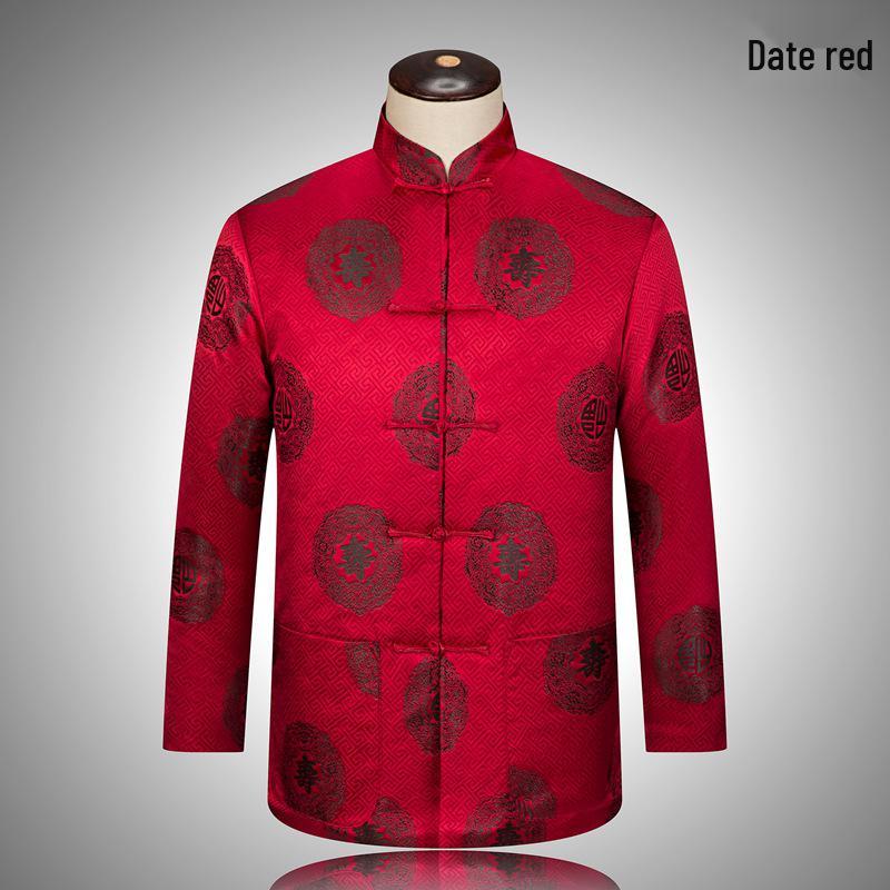 Men's Brocade Tang Jacket: Festive Chinese-Style Cotton Top for Autumn/Winter