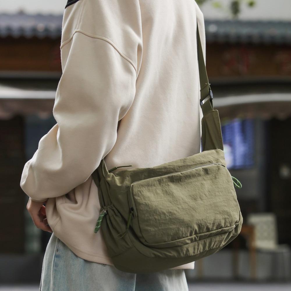 Simple Fashion Crossbody Bag Casual Fitness Sport Shoulder Bag Large Capacity Solid Nylon Bag Boys