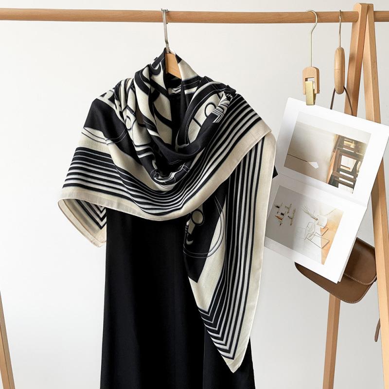 Silk Scarf Big Square Scarf for Women's Spring New High-end Touching Double-sided Digital Printed Shawl Scarf