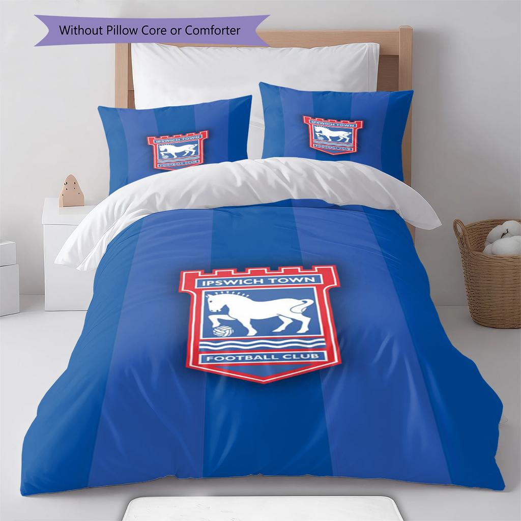 Ipswich Town Pattern Bedding Set Quilt Cover Pillowcase Home Decor Gift (1 * Duvet Cover + 2 * Pillowcase, Without Core)