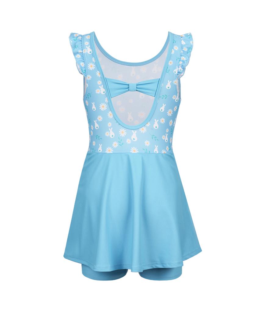 Lenomasuyeongbog Girls' Rabbit Ribbon U-Back One-Piece Swimsuit Sky Blue Rn-Gs2G502-Sb