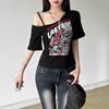 Gothic Tee Y2k Letter Print Off Shoulder Punk T-shirts Women Harajuku Summer Streetwear Grunge T Shirt Aesthetic Sexy Crop Tops