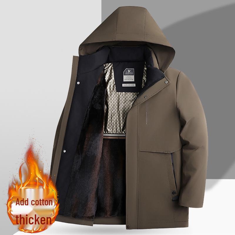 Dad's Winter Fleece-Lined Cotton Coat with Detachable Hood for Middle-Aged and Elderly Men - Thickened and Warm.